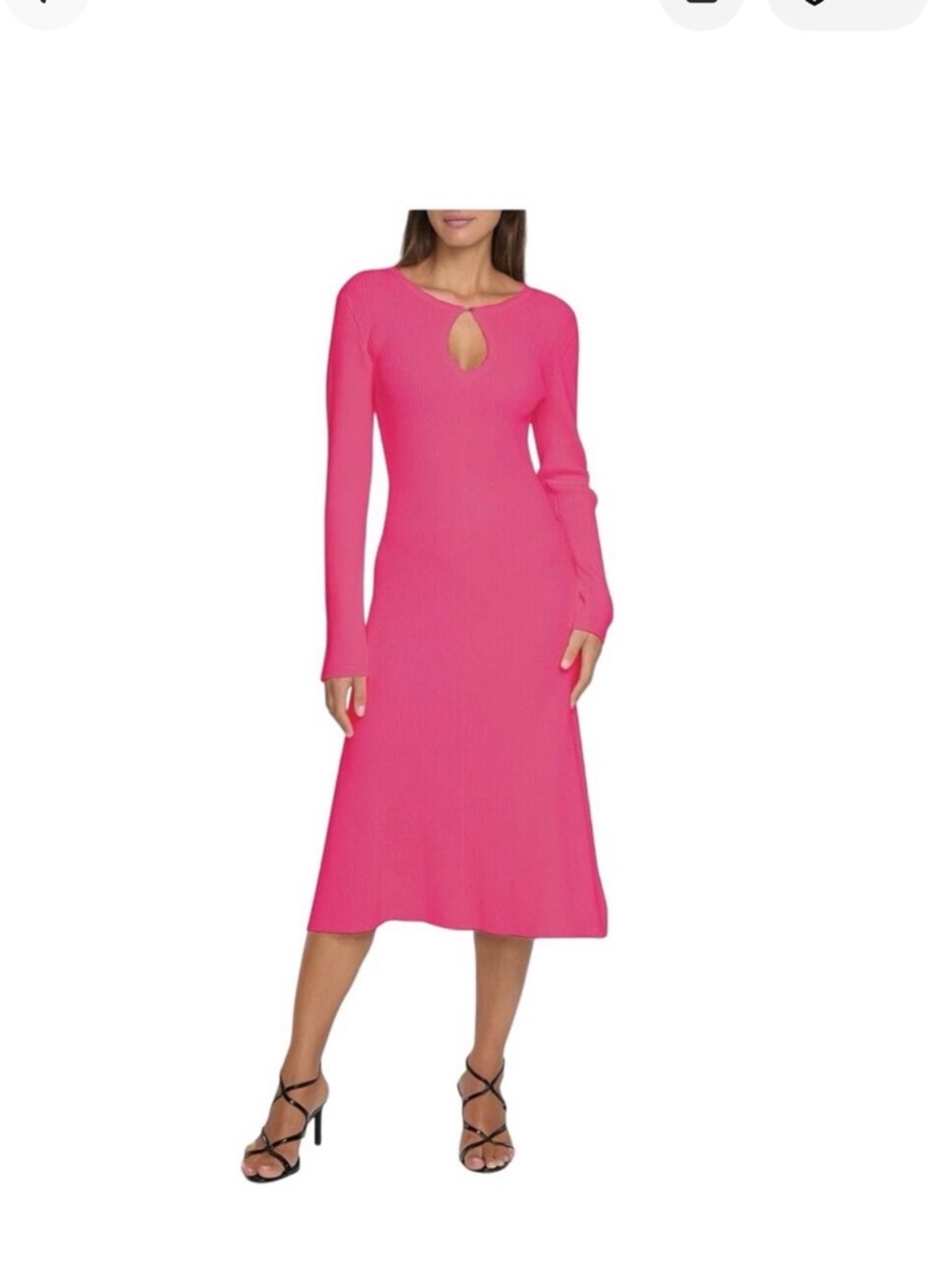 Elie Tahari Hot Pink Long-Sleeve Keyhole Midi Dress
